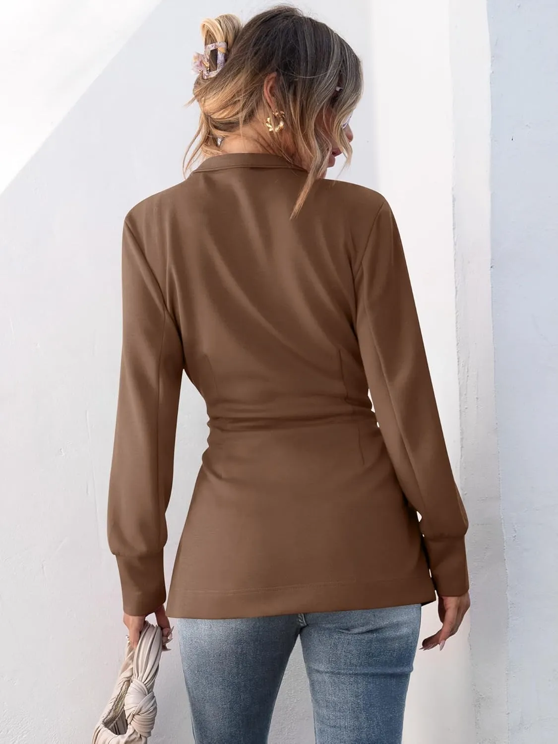 ANRABESS Womens Jacket Belted Casual Long Sleeve Wrap Trench Coat 2025 Spring Trendy Button Up Dressy Outerwear with Pockets