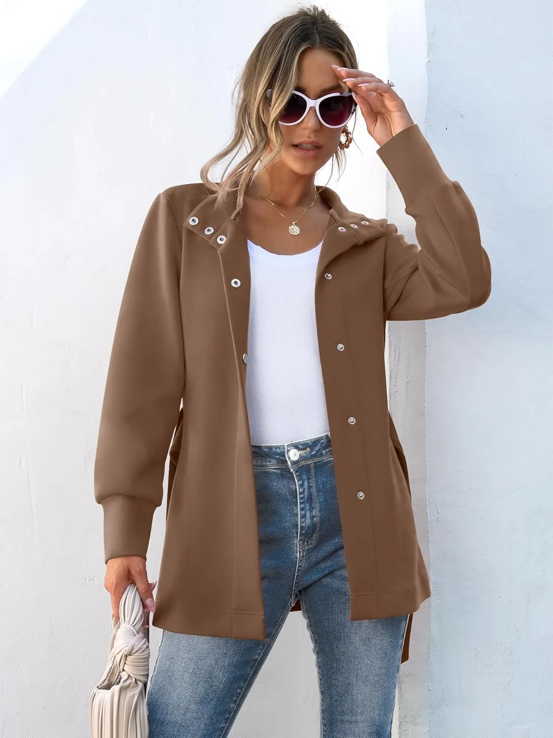 ANRABESS Womens Jacket Belted Casual Long Sleeve Wrap Trench Coat 2025 Spring Trendy Button Up Dressy Outerwear with Pockets
