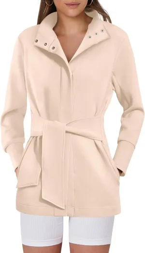 ANRABESS Womens Jacket Belted Casual Long Sleeve Wrap Trench Coat 2025 Spring Trendy Button Up Dressy Outerwear with Pockets