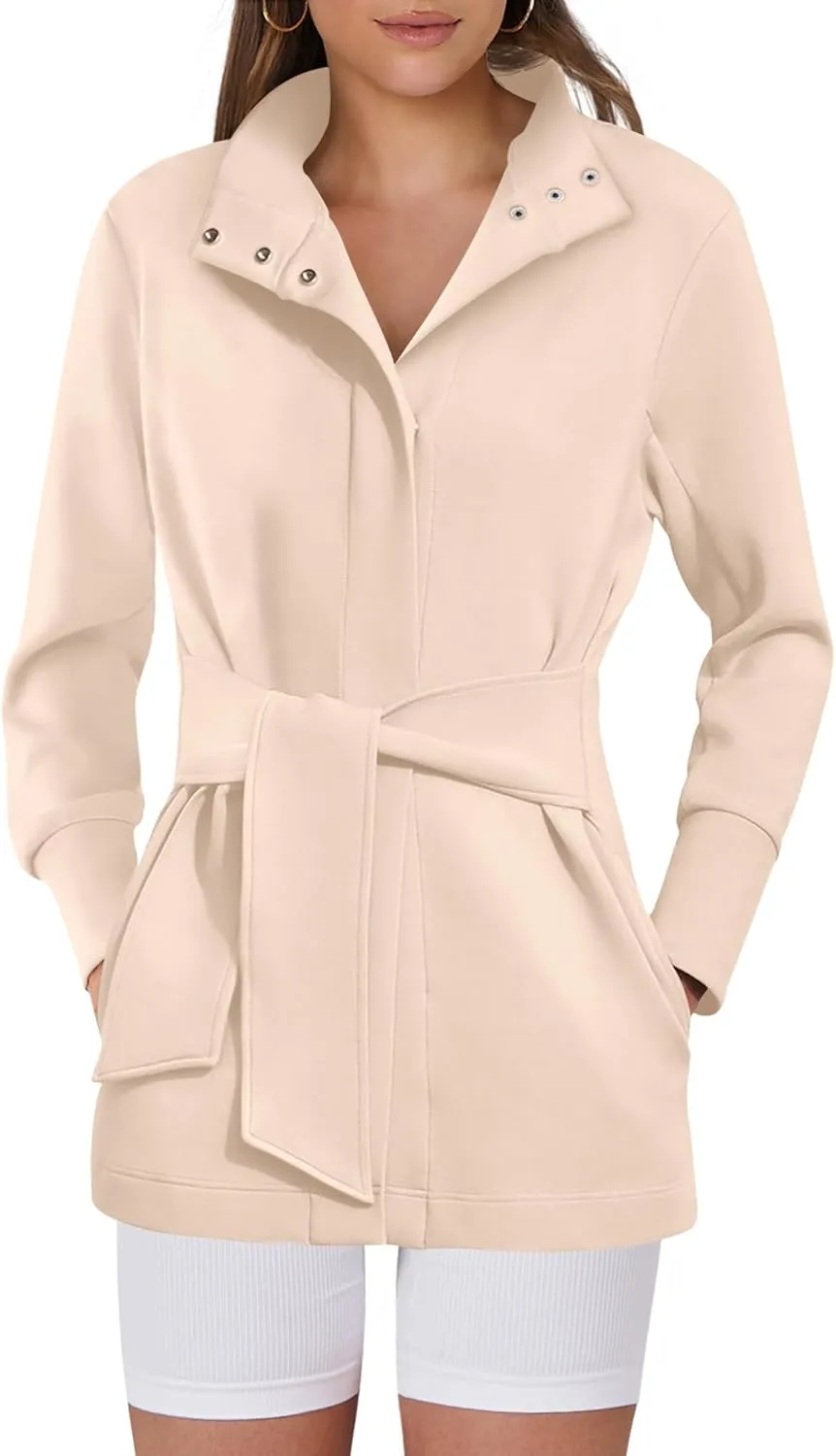 ANRABESS Womens Jacket Belted Casual Long Sleeve Wrap Trench Coat 2025 Spring Trendy Button Up Dressy Outerwear with Pockets