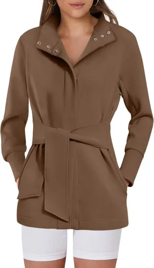 ANRABESS Womens Jacket Belted Casual Long Sleeve Wrap Trench Coat 2025 Spring Trendy Button Up Dressy Outerwear with Pockets