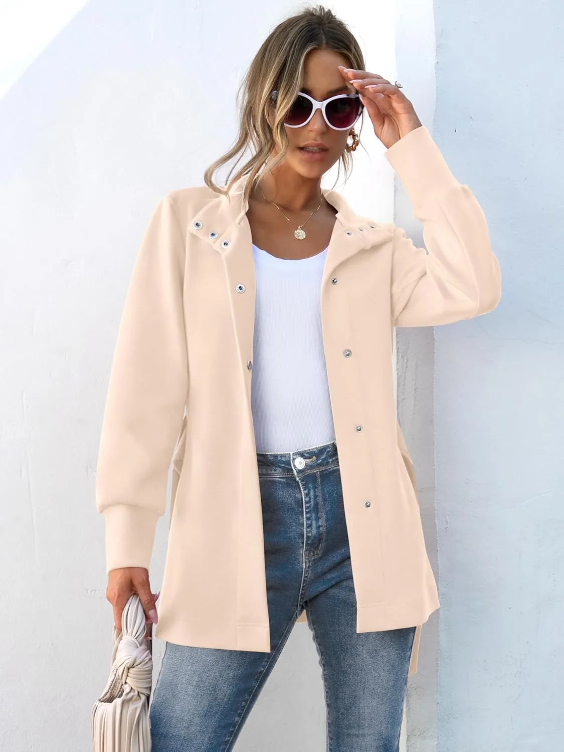 ANRABESS Womens Jacket Belted Casual Long Sleeve Wrap Trench Coat 2025 Spring Trendy Button Up Dressy Outerwear with Pockets