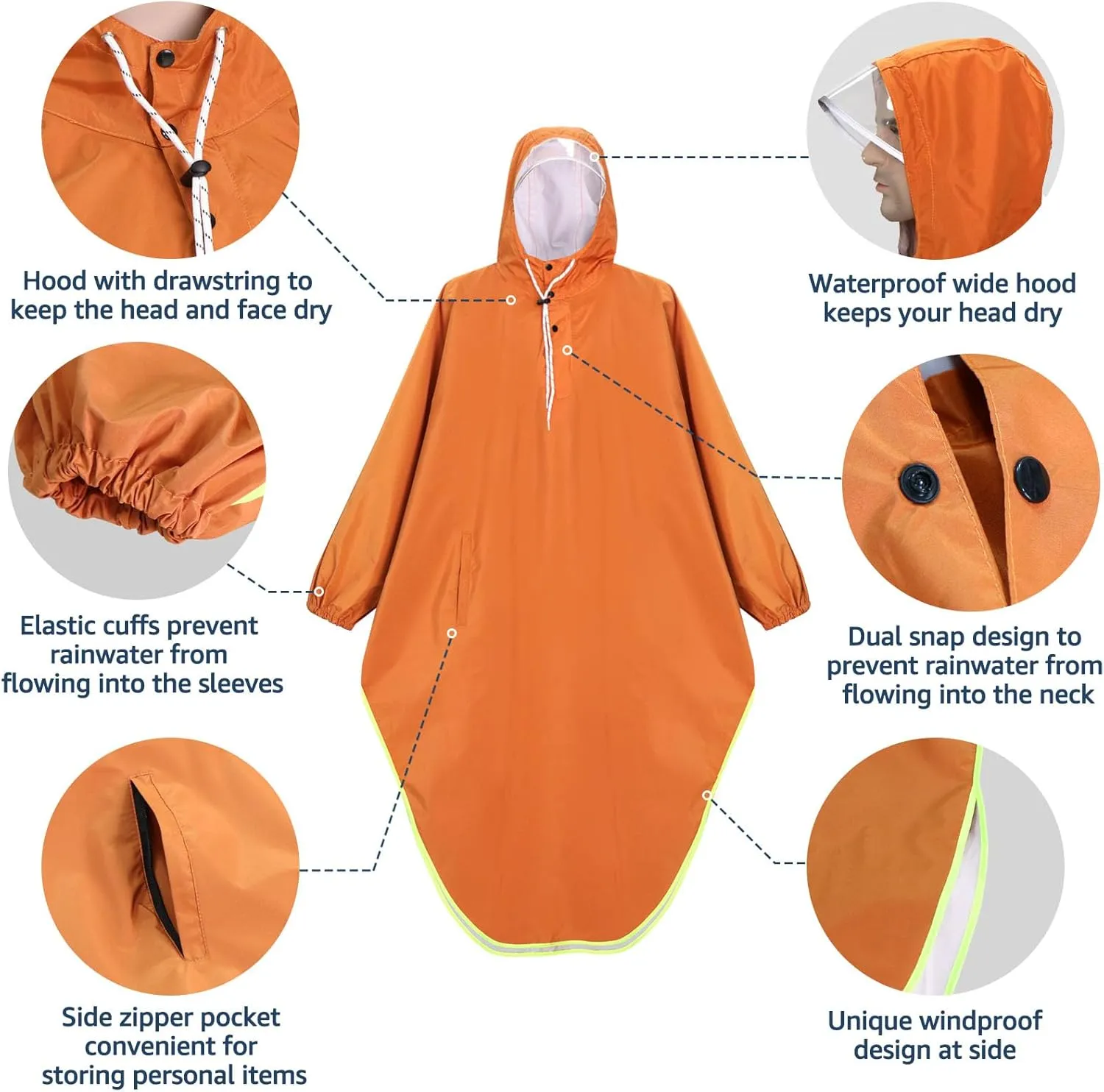 ANYOO Waterproof Rain Poncho for adults Lightweight Reusable Hiking Hooded Coat Jacket for Outdoor Activities
