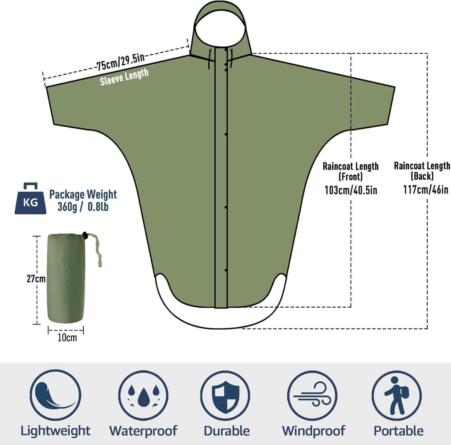 ANYOO Waterproof Rain Poncho for adults Lightweight Reusable Hiking Hooded Coat Jacket for Outdoor Activities