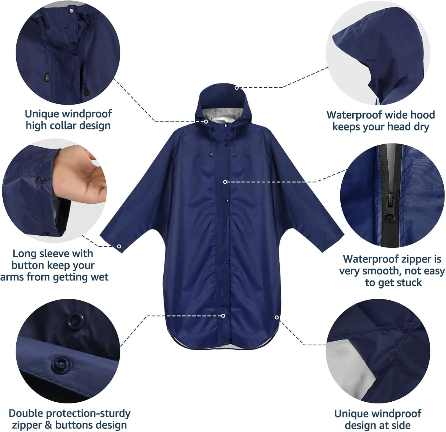 ANYOO Waterproof Rain Poncho for adults Lightweight Reusable Hiking Hooded Coat Jacket for Outdoor Activities