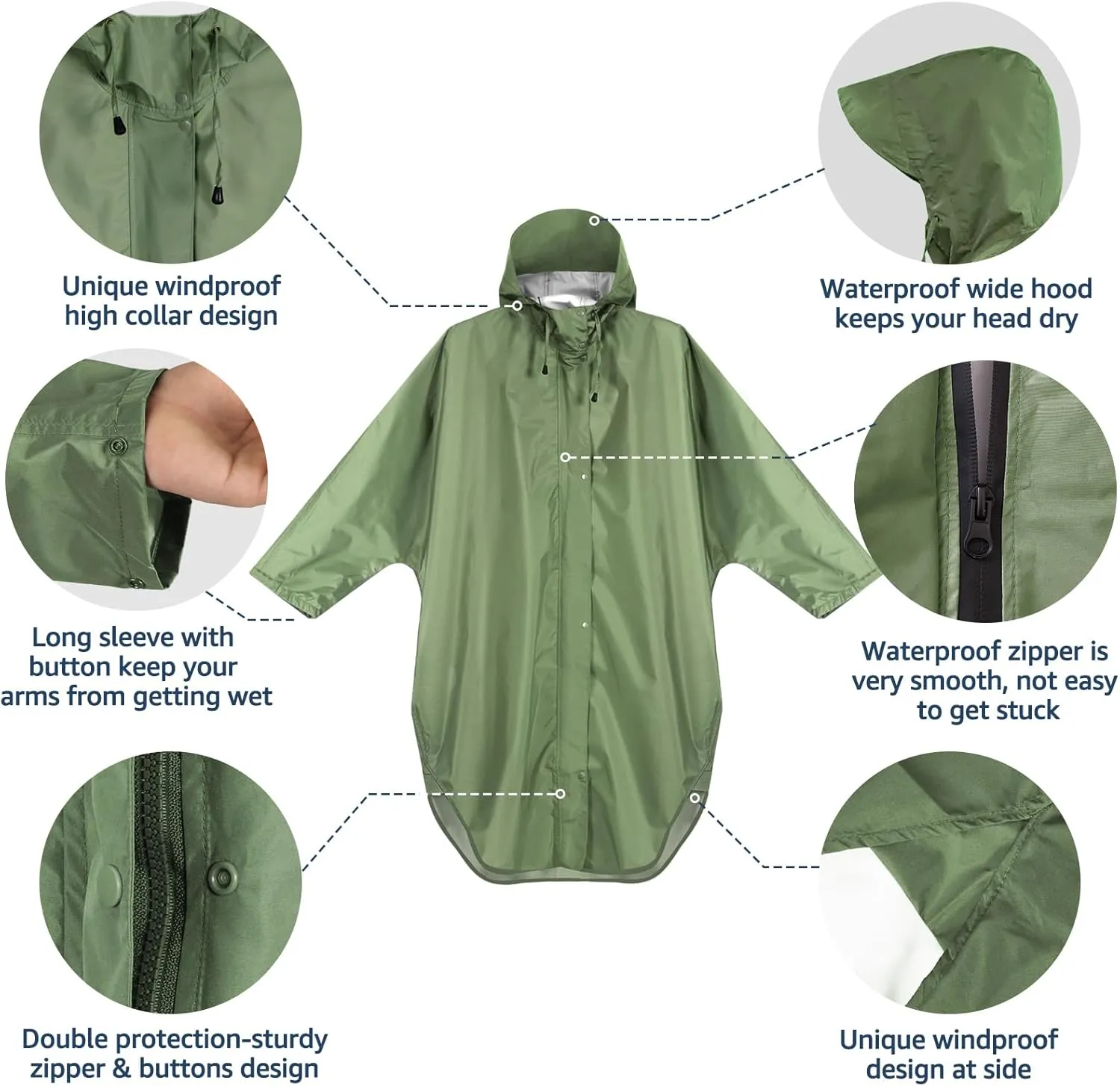 ANYOO Waterproof Rain Poncho for adults Lightweight Reusable Hiking Hooded Coat Jacket for Outdoor Activities