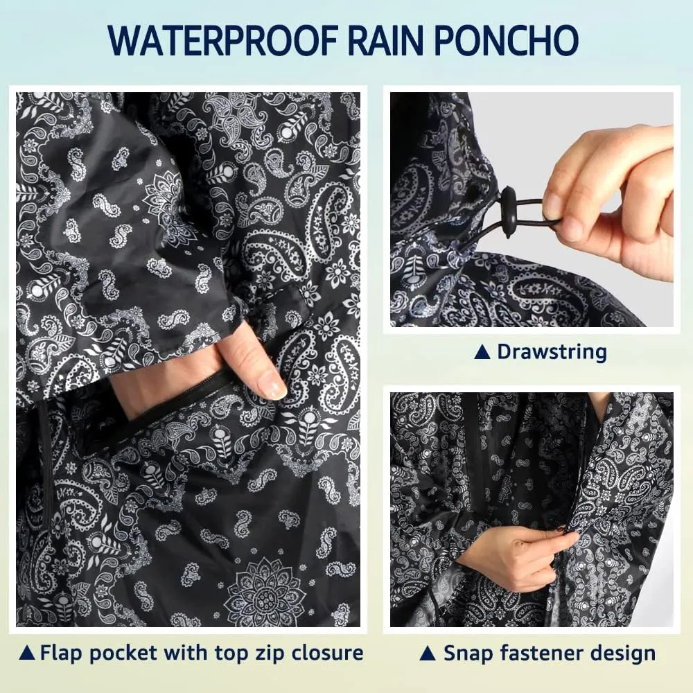 ANYOO Waterproof Rain Poncho Lightweight Reusable Hiking Hooded Coat Jacket for Outdoor Activities