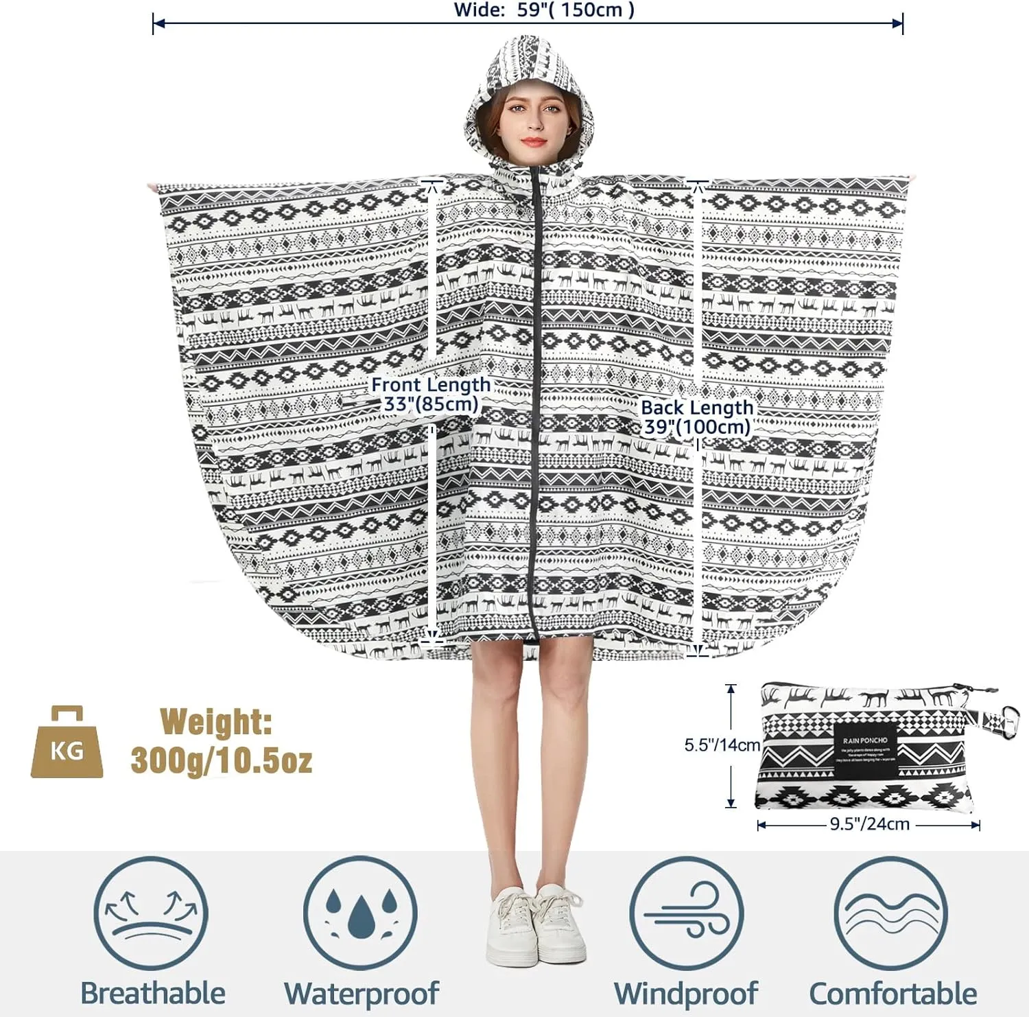 ANYOO Waterproof Rain Poncho Lightweight Reusable Hiking Hooded Coat Jacket for Outdoor Activities
