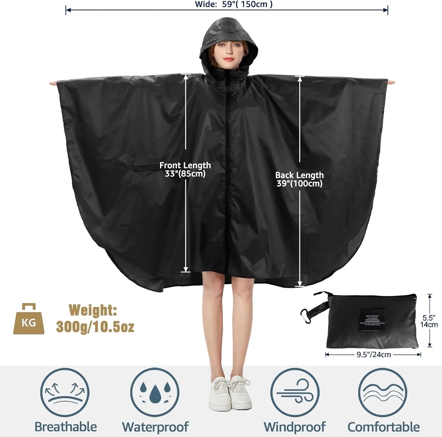 ANYOO Waterproof Rain Poncho Lightweight Reusable Hiking Hooded Coat Jacket for Outdoor Activities