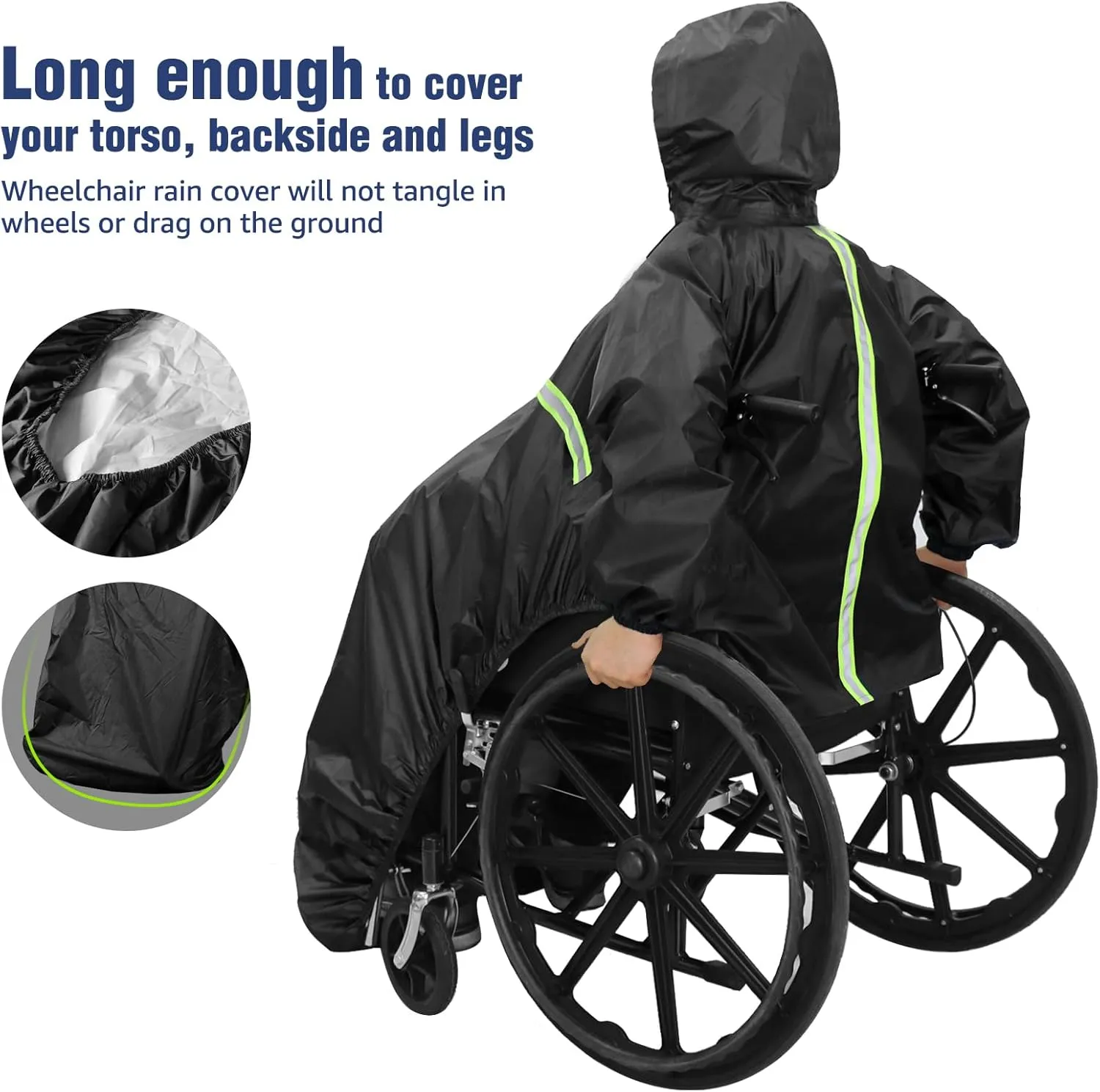 ANYOO Wheelchair Waterproof Poncho with Hood Reusable Cover Lightweight Poncho Cloak perfect for Adult