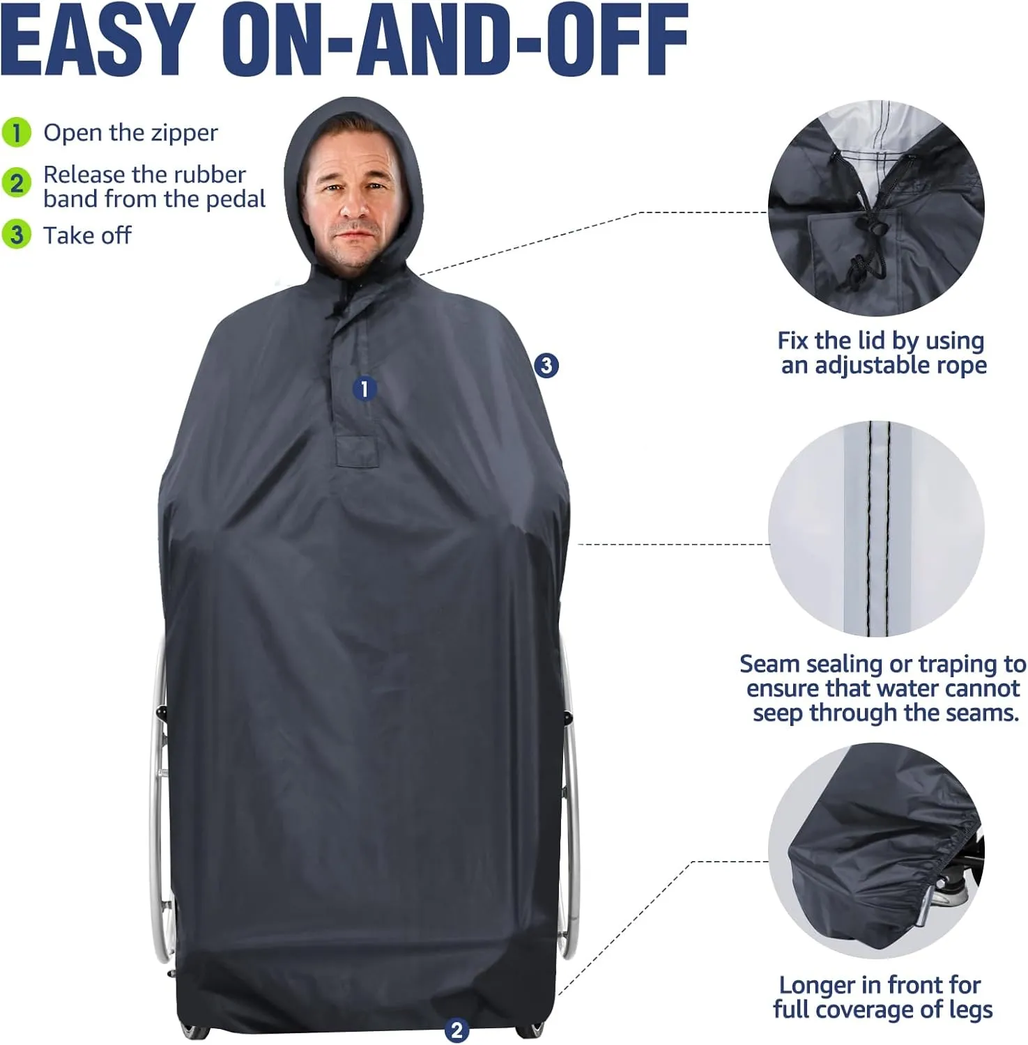 ANYOO Wheelchair Waterproof Poncho with Hood Reusable Cover Lightweight Poncho Cloak perfect for Adult
