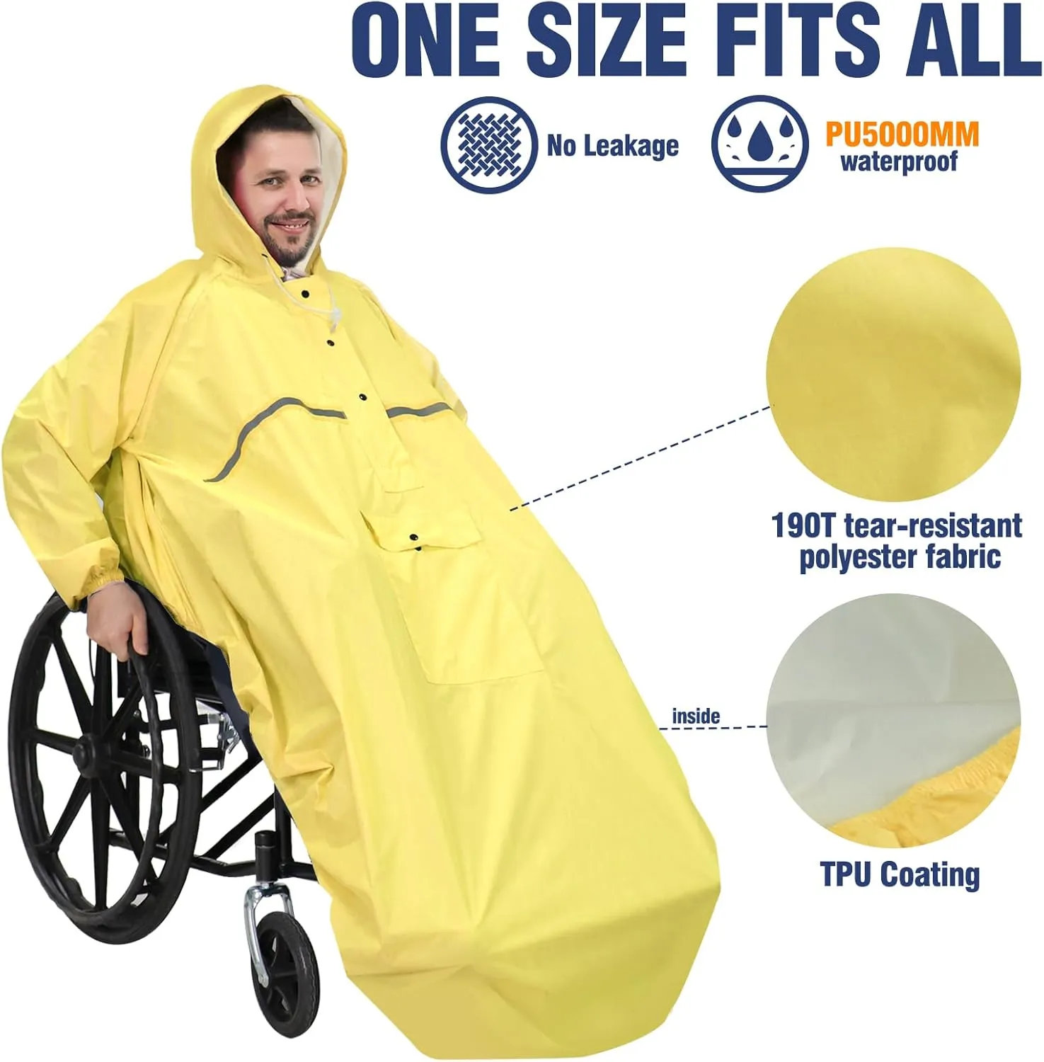 ANYOO Wheelchair Waterproof Poncho with Hood Reusable Cover Lightweight Poncho Cloak perfect for Adult