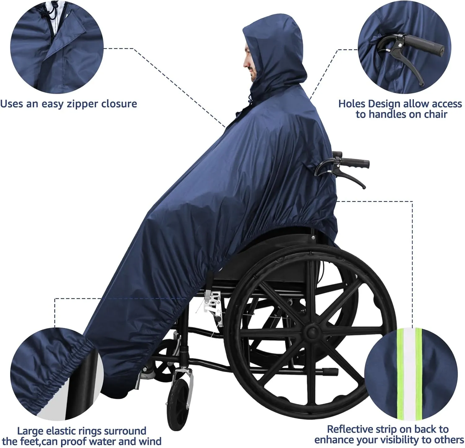 ANYOO Wheelchair Waterproof Poncho with Hood Reusable Cover Lightweight Poncho Cloak perfect for Adult