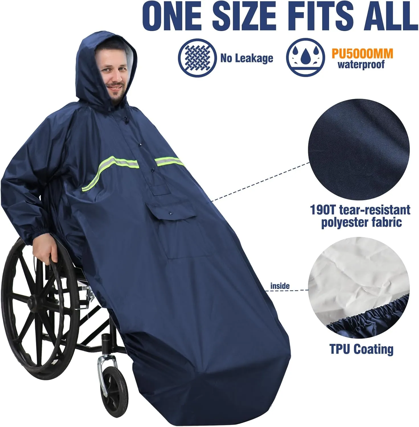 ANYOO Wheelchair Waterproof Poncho with Hood Reusable Cover Lightweight Poncho Cloak perfect for Adult