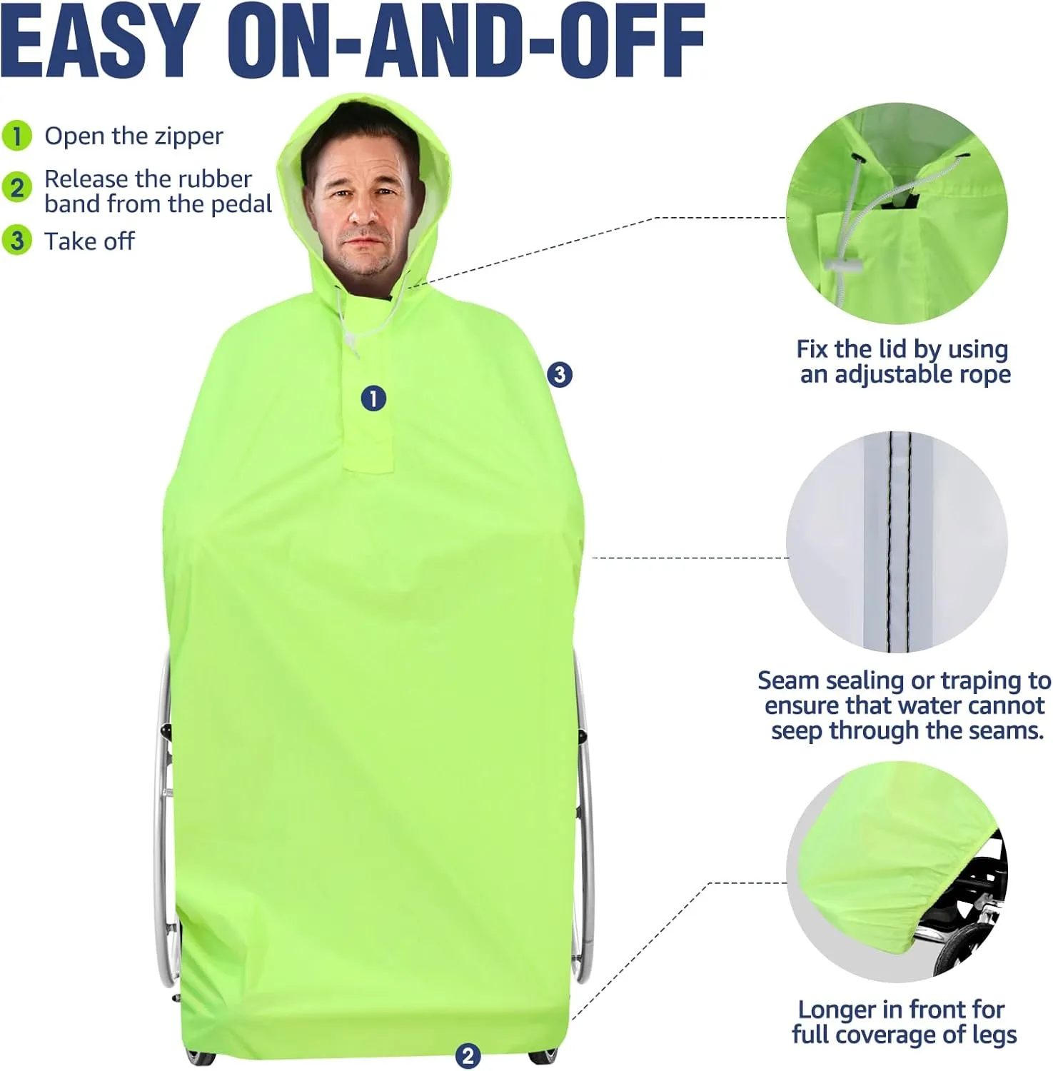 ANYOO Wheelchair Waterproof Poncho with Hood Reusable Cover Lightweight Poncho Cloak perfect for Adult
