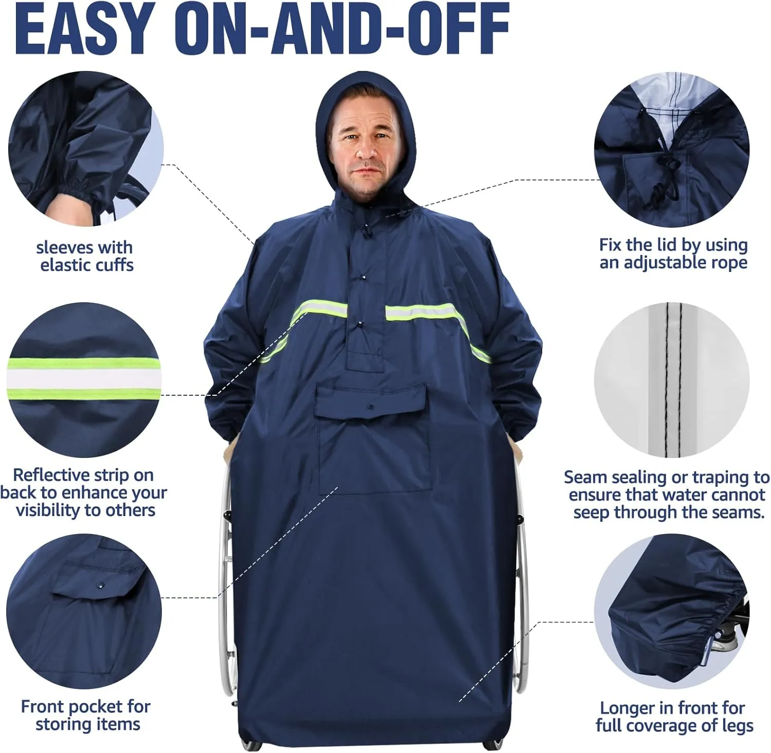 ANYOO Wheelchair Waterproof Poncho with Hood Reusable Cover Lightweight Poncho Cloak perfect for Adult