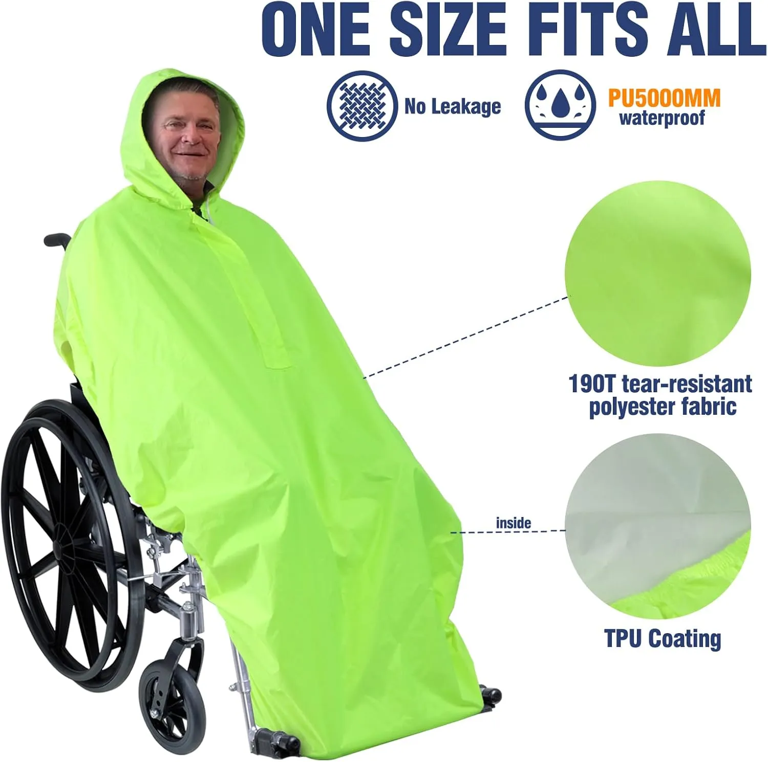 ANYOO Wheelchair Waterproof Poncho with Hood Reusable Cover Lightweight Poncho Cloak perfect for Adult
