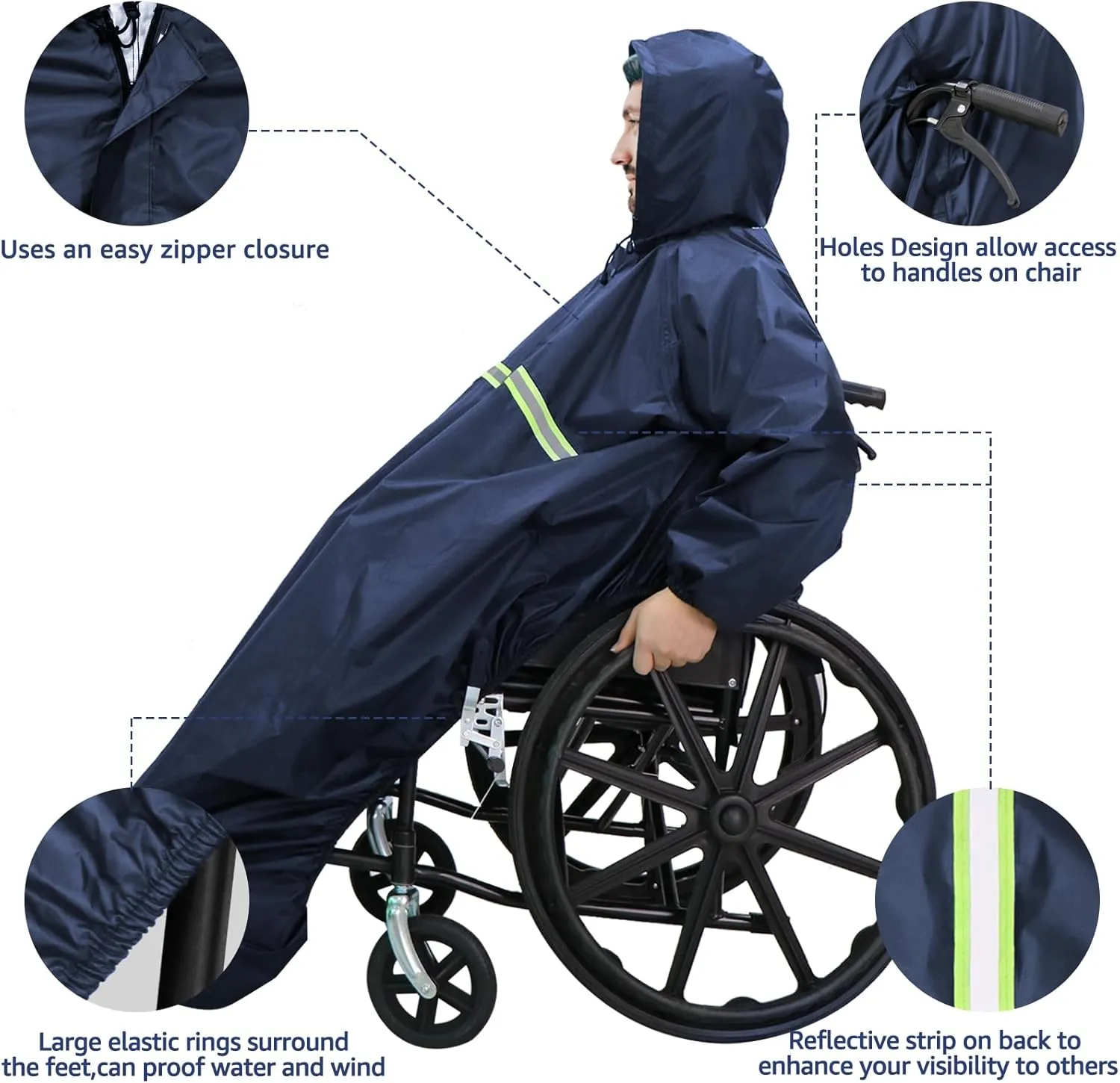 ANYOO Wheelchair Waterproof Poncho with Hood Reusable Cover Lightweight Poncho Cloak perfect for Adult