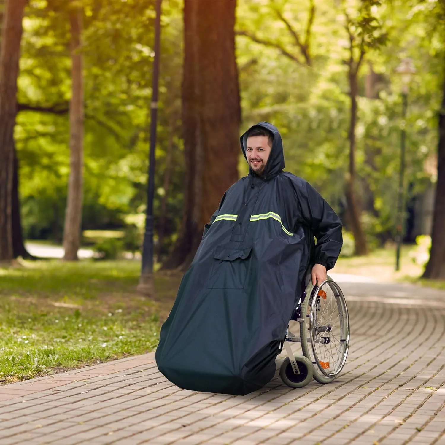 ANYOO Wheelchair Waterproof Poncho with Hood Reusable Cover Lightweight Poncho Cloak perfect for Adult