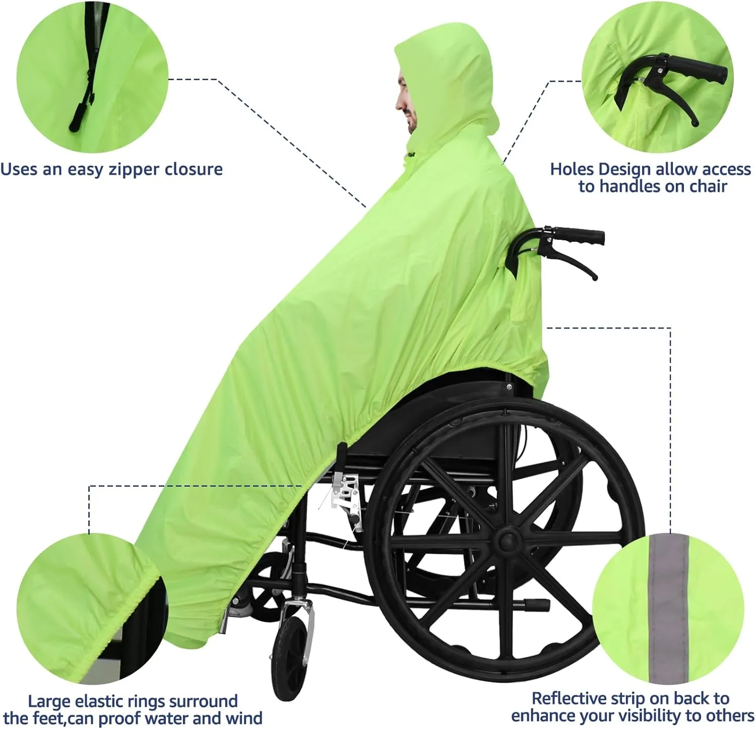 ANYOO Wheelchair Waterproof Poncho with Hood Reusable Cover Lightweight Poncho Cloak perfect for Adult