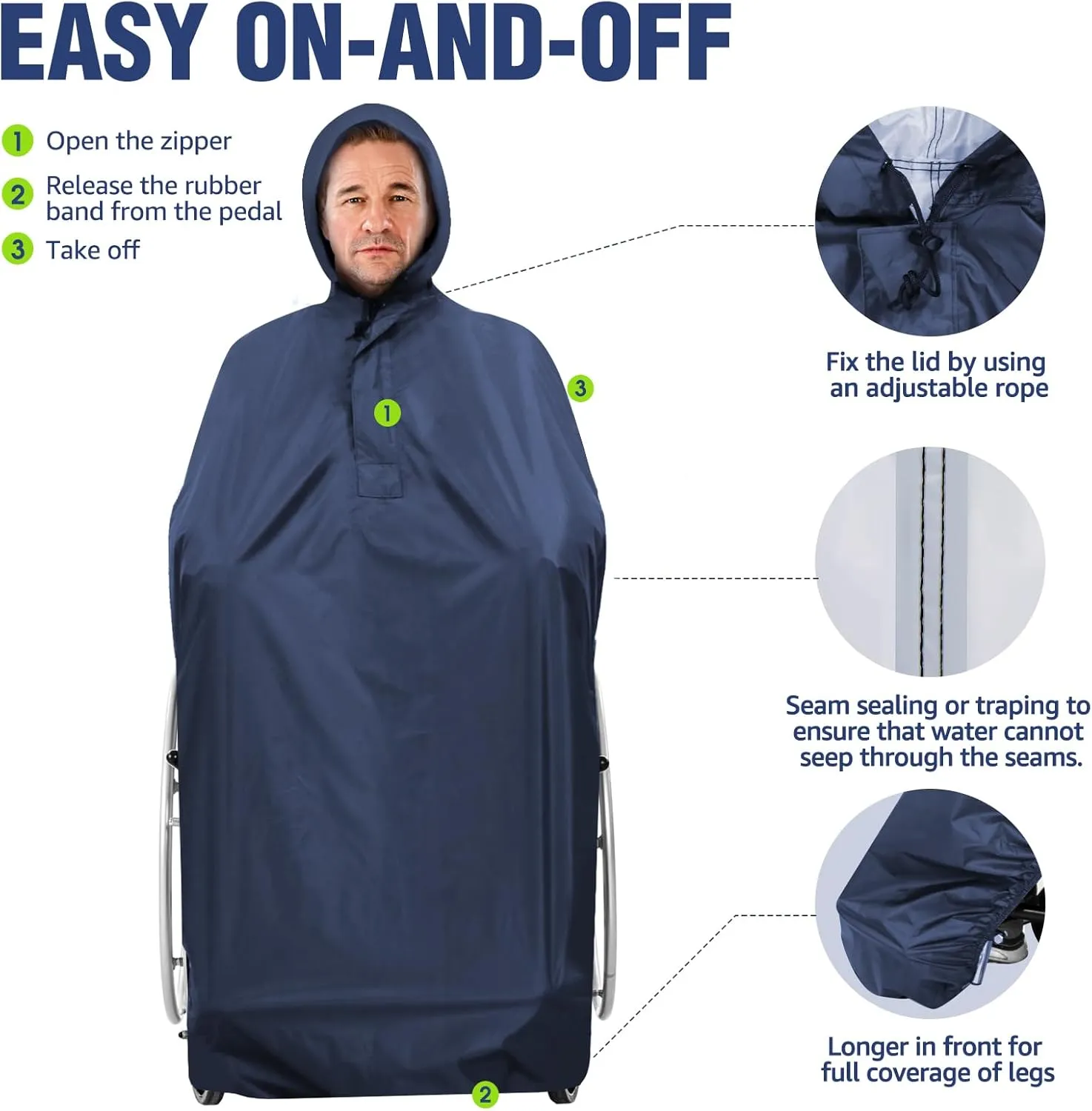ANYOO Wheelchair Waterproof Poncho with Hood Reusable Cover Lightweight Poncho Cloak perfect for Adult