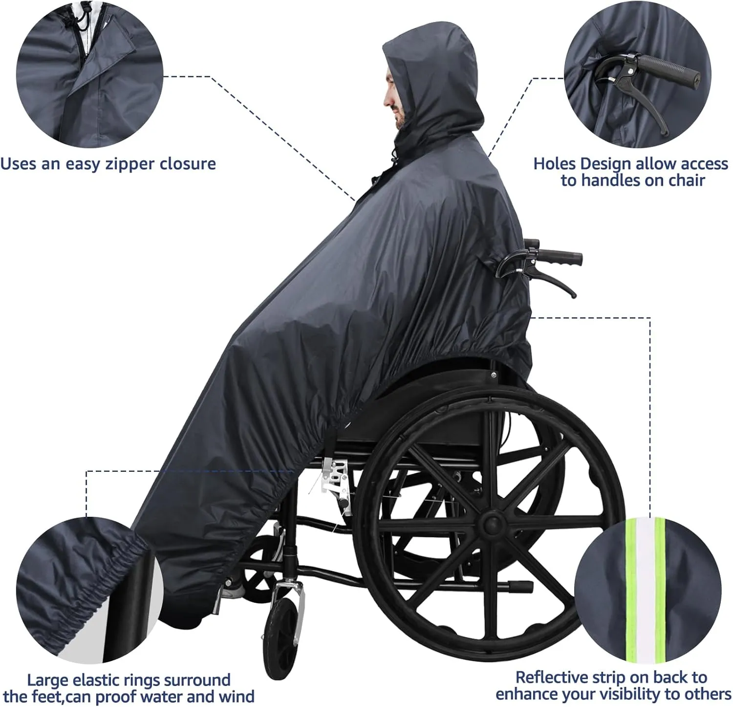 ANYOO Wheelchair Waterproof Poncho with Hood Reusable Cover Lightweight Poncho Cloak perfect for Adult