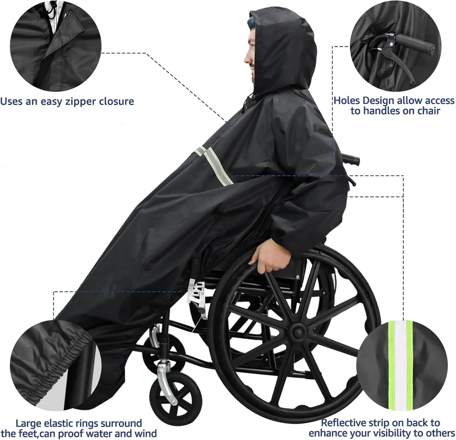 ANYOO Wheelchair Waterproof Poncho with Hood Reusable Cover Lightweight Poncho Cloak perfect for Adult