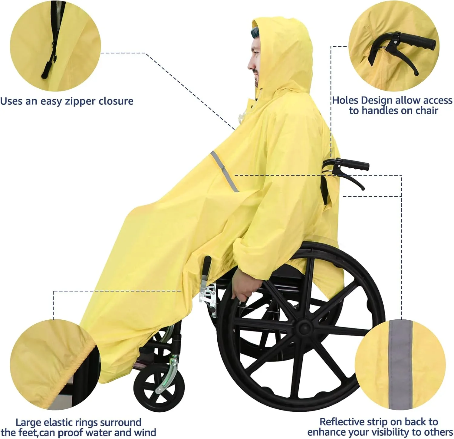 ANYOO Wheelchair Waterproof Poncho with Hood Reusable Cover Lightweight Poncho Cloak perfect for Adult