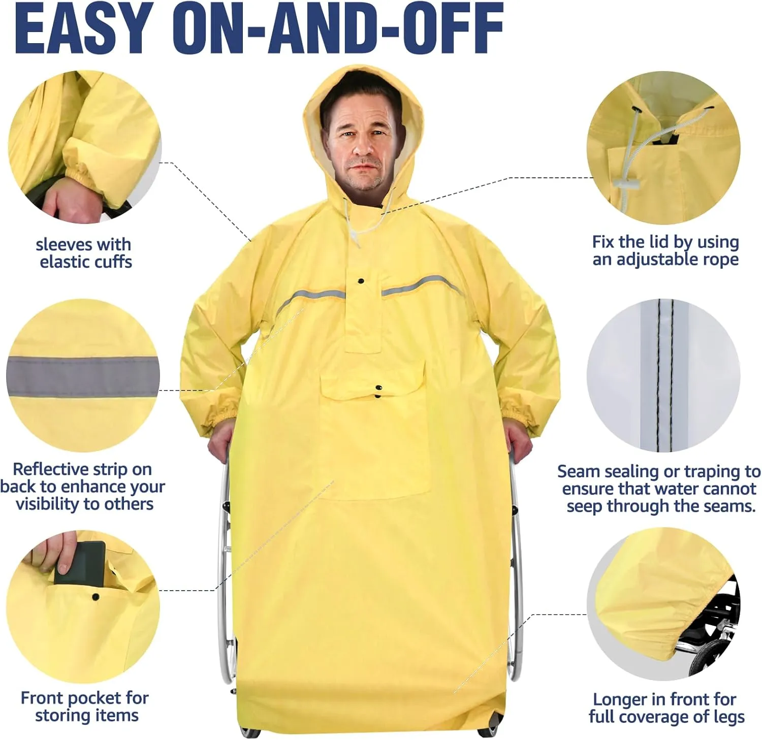 ANYOO Wheelchair Waterproof Poncho with Hood Reusable Cover Lightweight Poncho Cloak perfect for Adult