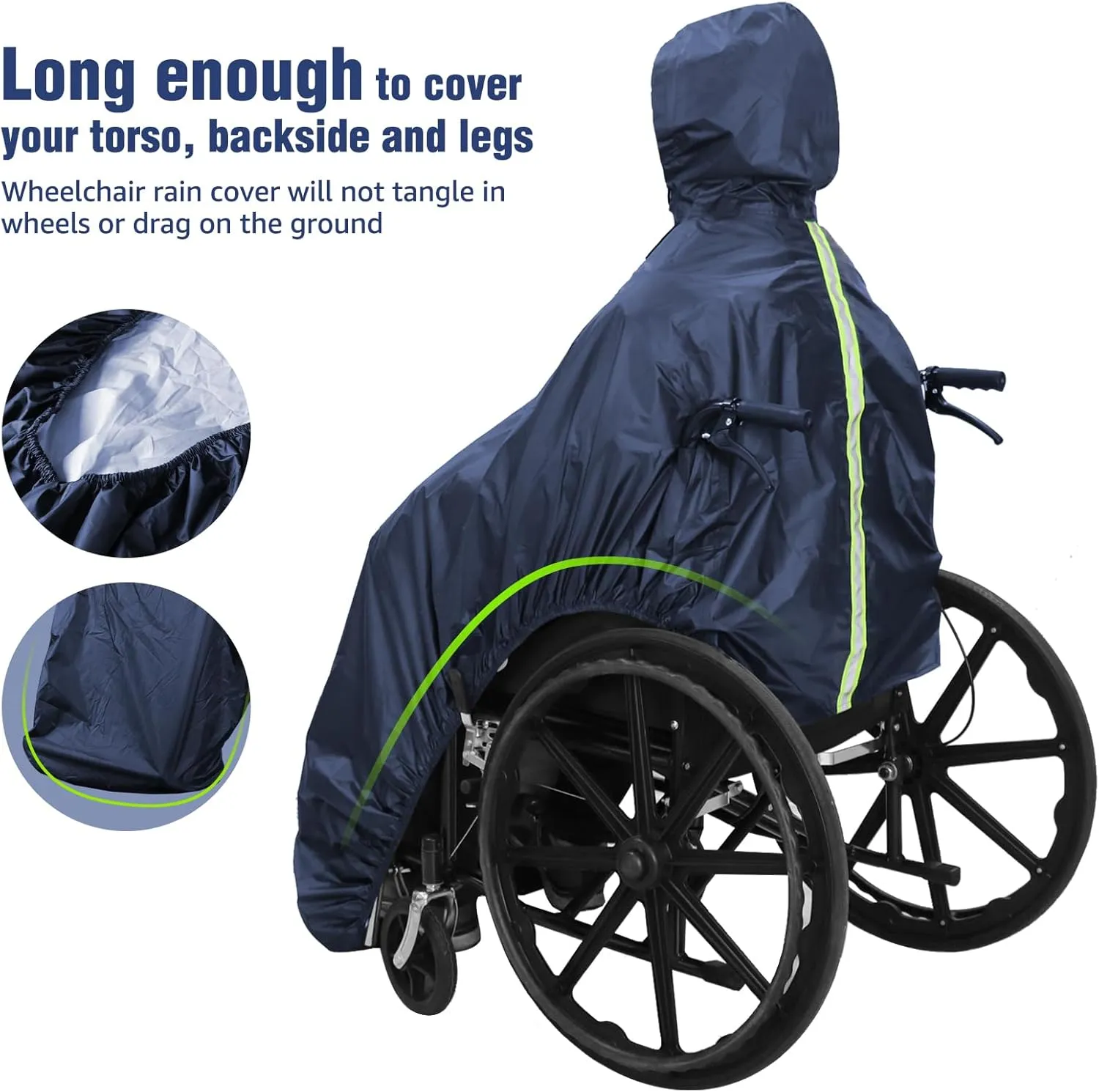 ANYOO Wheelchair Waterproof Poncho with Hood Reusable Cover Lightweight Poncho Cloak perfect for Adult