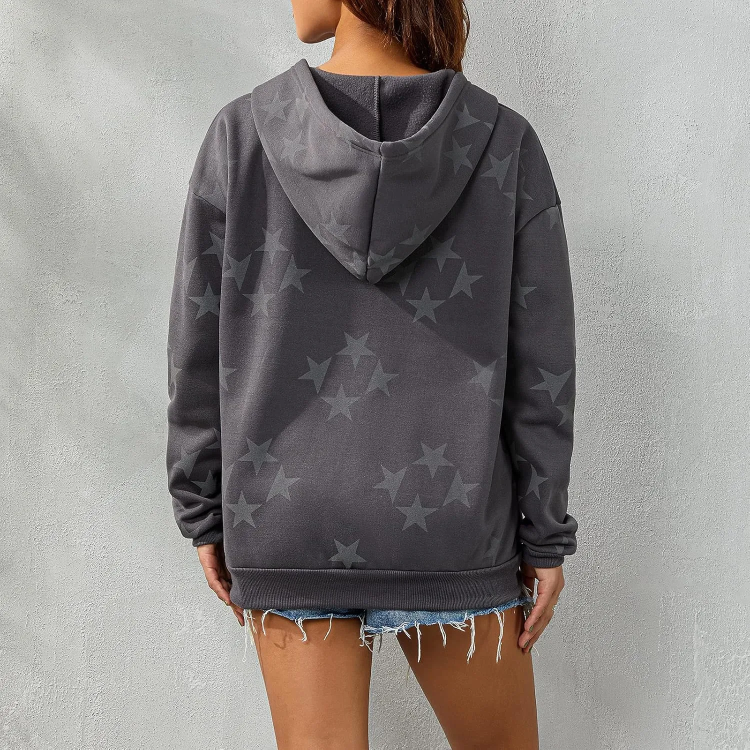 Aopwsrlyi Women Vintage Star Graphic Zip Up Hoodies Oversized Long Sleeve Gothic Punk Sweatshirt Casual Jackets Streetwear