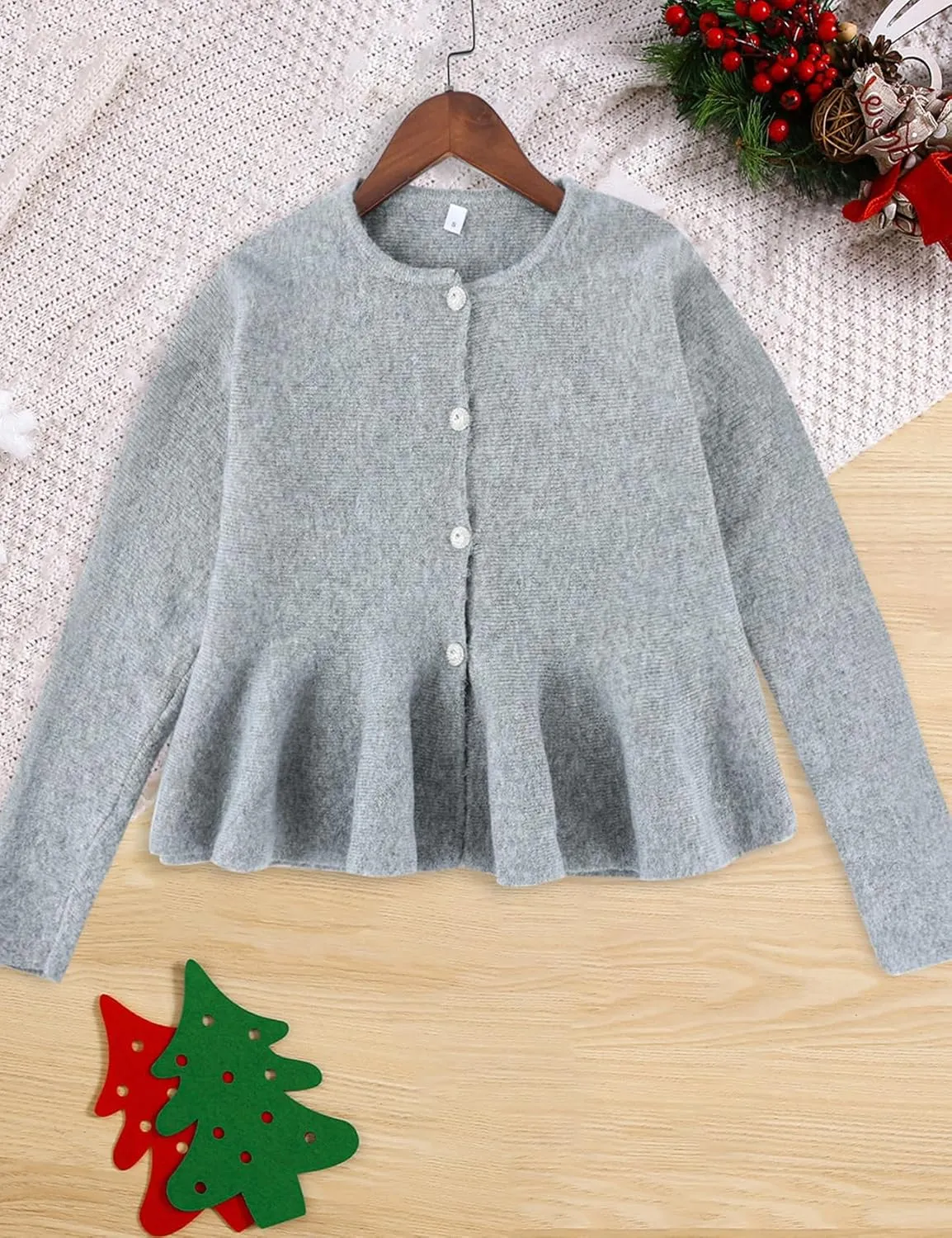 Arssm Womens Button Down Peplum Sweater Cardigan Long Sleeve Crewneck Lightweight Ribbed Knit Top