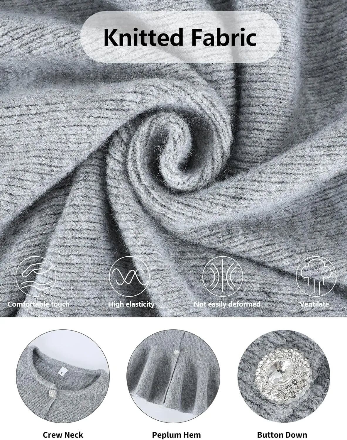 Arssm Womens Button Down Peplum Sweater Cardigan Long Sleeve Crewneck Lightweight Ribbed Knit Top