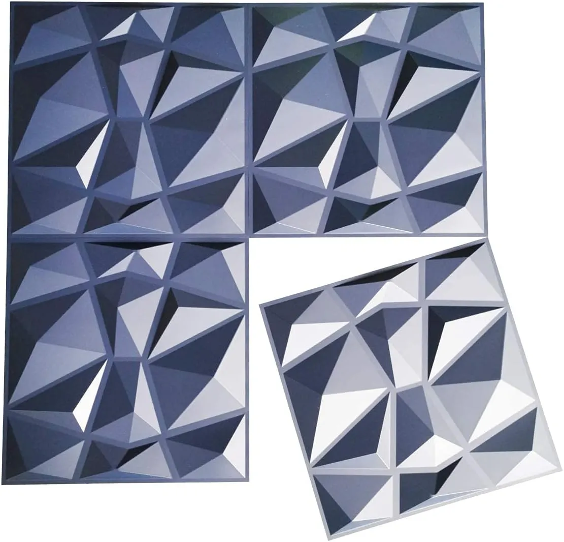 Art3d 3D Wall Panels Blue Diamond Design 12Pack Matt Blue