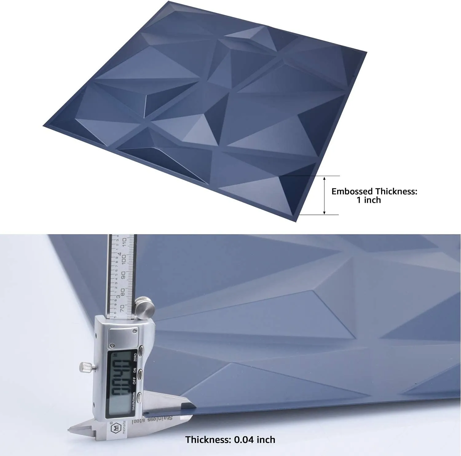 Art3d 3D Wall Panels Blue Diamond Design 12Pack Matt Blue