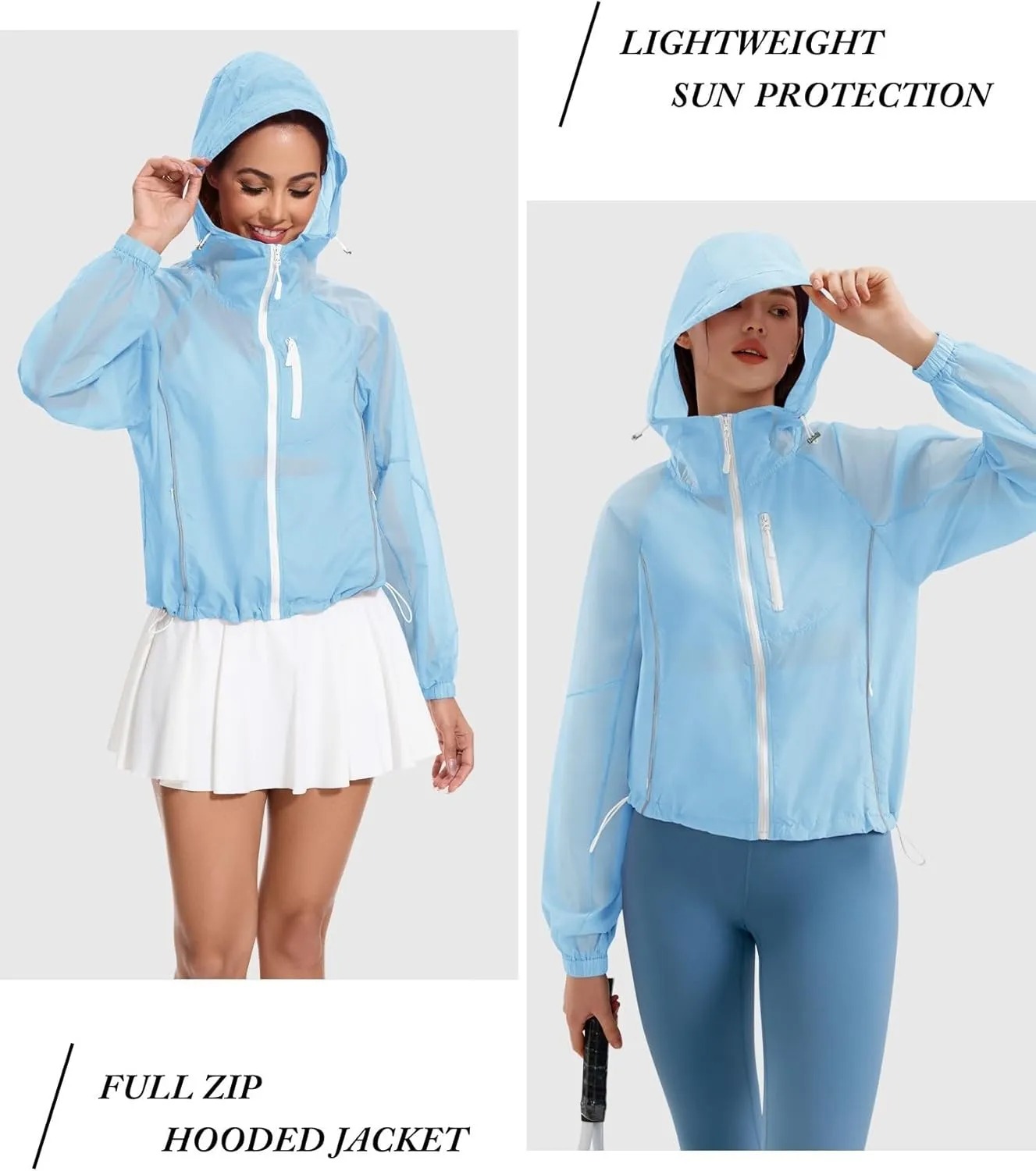 Avoogue Women's UPF 50  Sun Protection UV Jacket Full Zip Lightweight Jacket Athletic Workout Hoodie