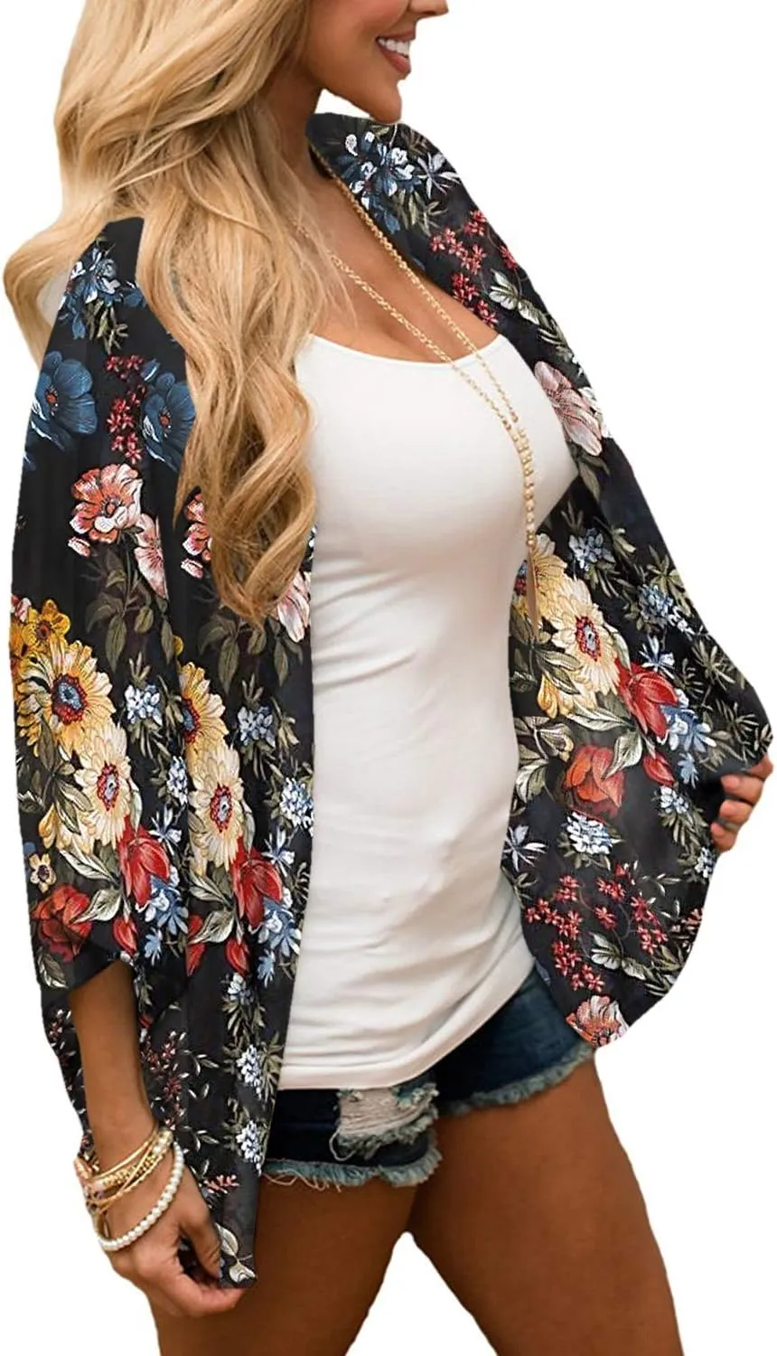 BB&KK Women's Floral Kimono Summer Short Cover Ups Tops