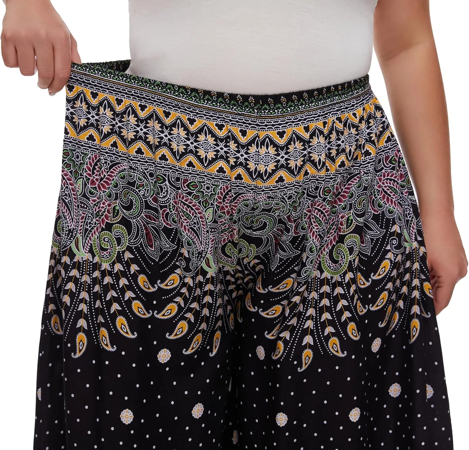 Beautybatik Women Wide Leg Palazzo Pants Plus Size Hippie Bohemian Flora Printed 1X 2X 3X