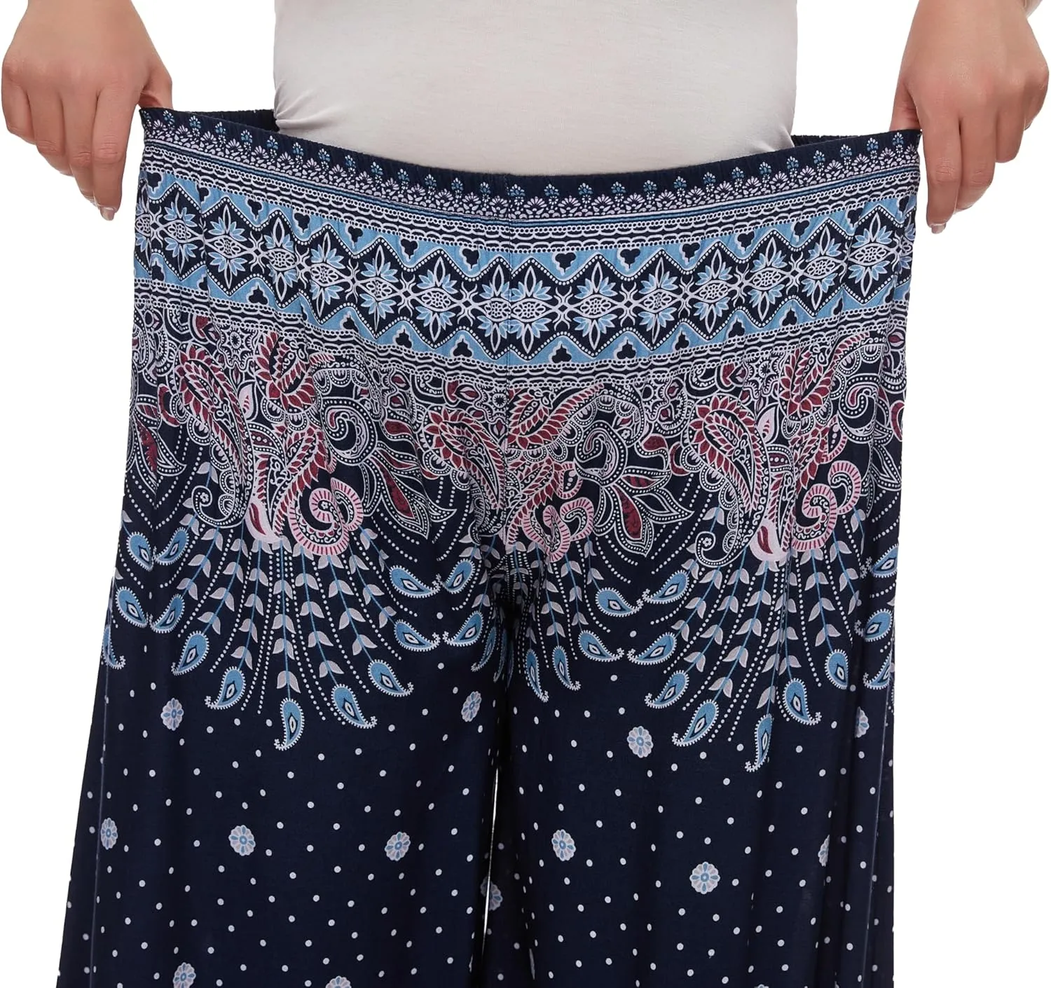 Beautybatik Women Wide Leg Palazzo Pants Plus Size Hippie Bohemian Flora Printed 1X 2X 3X