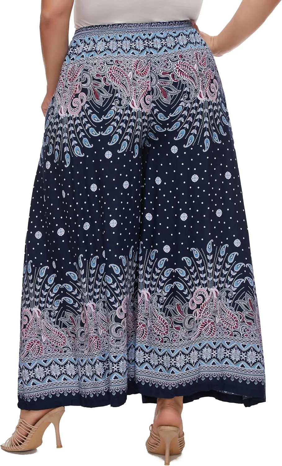 Beautybatik Women Wide Leg Palazzo Pants Plus Size Hippie Bohemian Flora Printed 1X 2X 3X