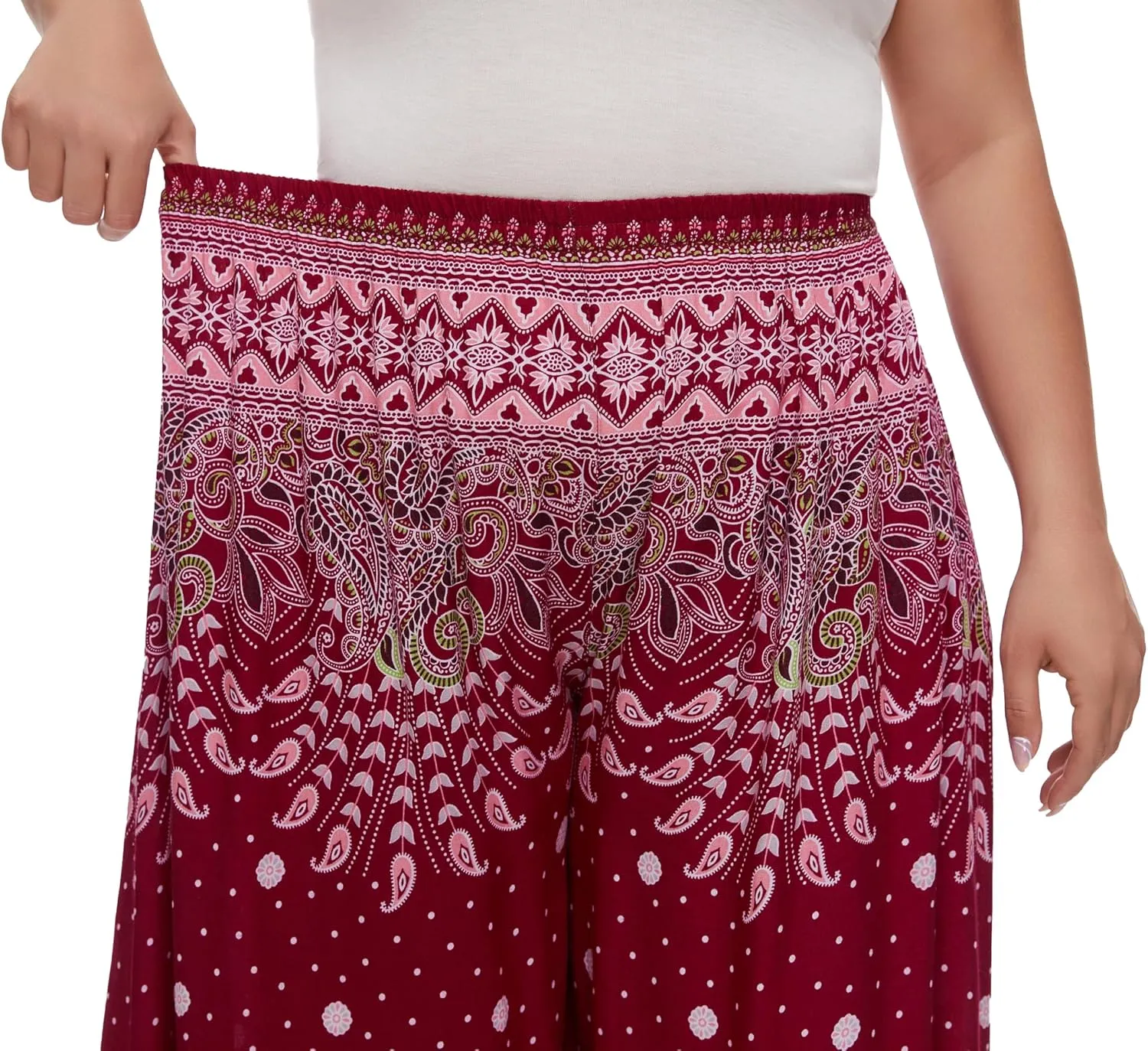 Beautybatik Women Wide Leg Palazzo Pants Plus Size Hippie Bohemian Flora Printed 1X 2X 3X