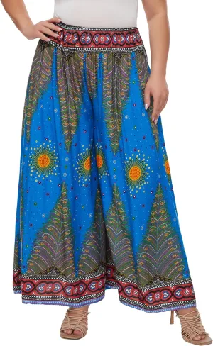 Beautybatik Women Wide Leg Palazzo Pants Plus Size Hippie Bohemian Flora Printed 1X 2X 3X