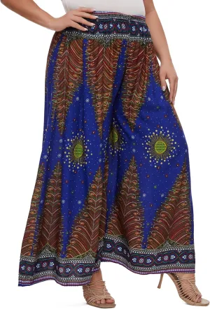 Beautybatik Women Wide Leg Palazzo Pants Plus Size Hippie Bohemian Flora Printed 1X 2X 3X
