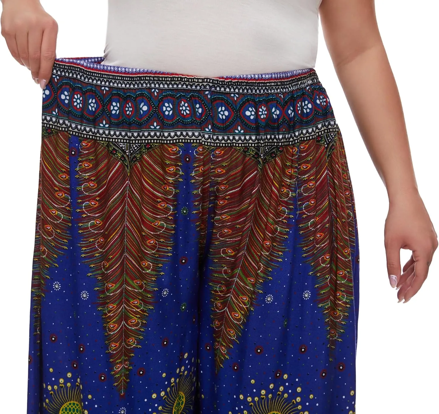 Beautybatik Women Wide Leg Palazzo Pants Plus Size Hippie Bohemian Flora Printed 1X 2X 3X