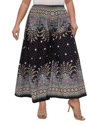 Beautybatik Women Wide Leg Palazzo Pants Plus Size Hippie Bohemian Flora Printed 1X 2X 3X