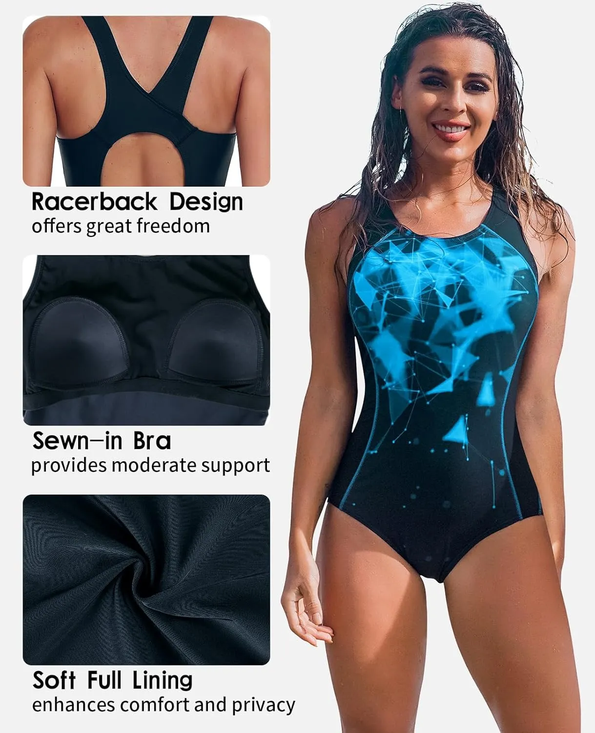 beautyin Women One Piece Athletic Racerback Swimsuit Modest Sport Bathing Suit