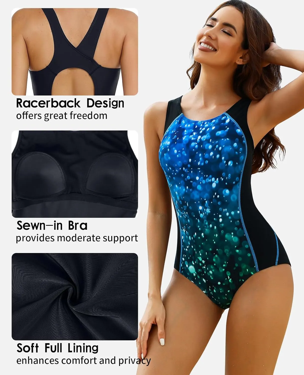 beautyin Women One Piece Athletic Racerback Swimsuit Modest Sport Bathing Suit