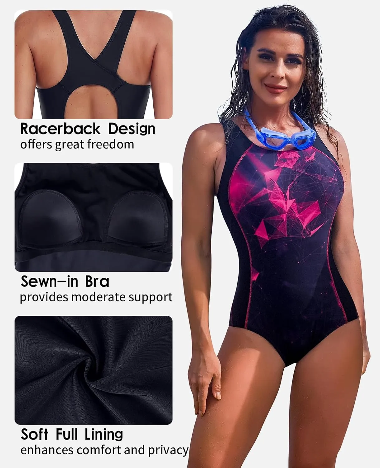 beautyin Women One Piece Athletic Racerback Swimsuit Modest Sport Bathing Suit