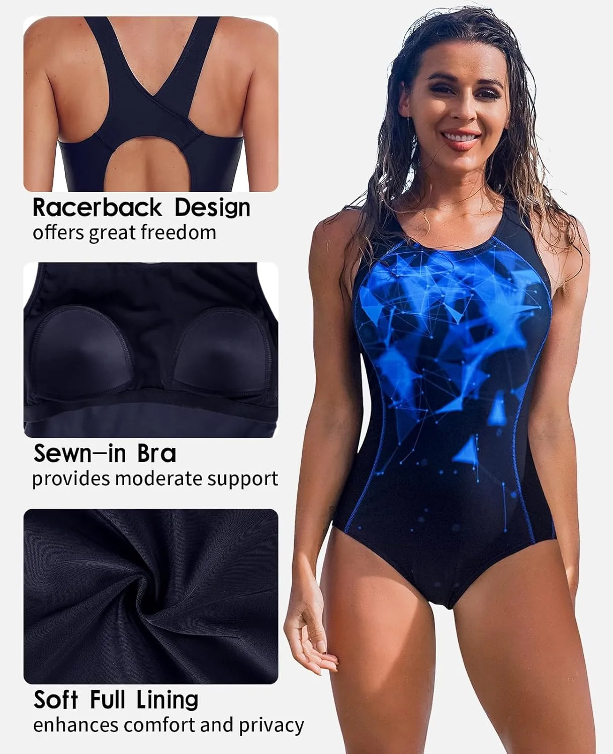 beautyin Women One Piece Athletic Racerback Swimsuit Modest Sport Bathing Suit