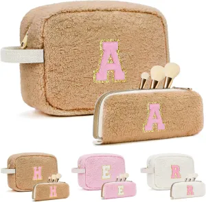 Birthday Gifts for Women, Personalized Initial Cosmetic Bag Pouch for Teen Girls, Preppy Makeup Travel Bags for Daughter Sister Girlfriend, Monogramed Make Up Pouch for Graduation Gifts, Brown A